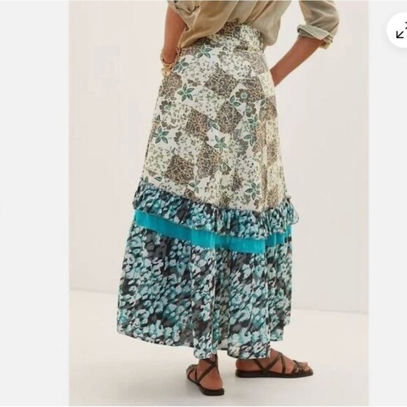Anthropologie Raga Floral Patchwork Cotton Boho Maxi Skirt Size M $185 - Picture 3 of 9